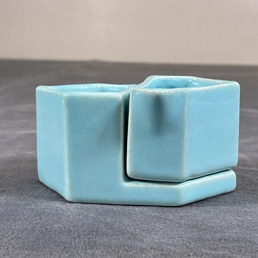 Vintage Caifornia Tudor Pottery Turquoise Nesting Creamer /Open Sugar Tray Set